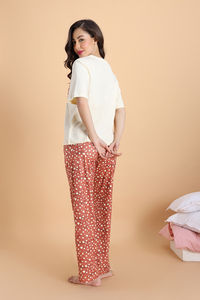 Zivame Dot & Doze Knit Cotton Pyjama Set - Raw Sienna — thumbnail 5